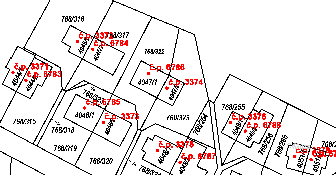 Zlín 3374 na parcele st. 4047/2 v KÚ Zlín, Katastrální mapa