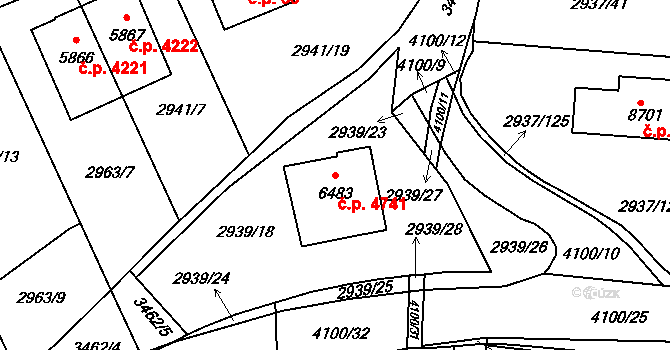Zlín 4741 na parcele st. 6483 v KÚ Zlín, Katastrální mapa