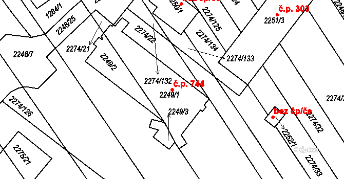 Vnorovy 744 na parcele st. 2249/1 v KÚ Vnorovy, Katastrální mapa