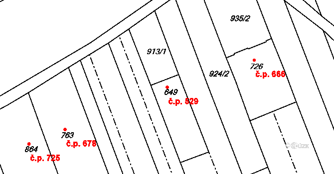 Bojkovice 529 na parcele st. 649 v KÚ Bojkovice, Katastrální mapa