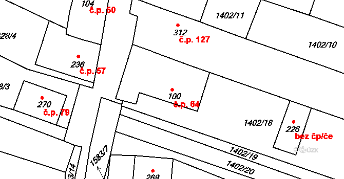 Lhotka 64, Hradčovice na parcele st. 100 v KÚ Lhotka u Hradčovic, Katastrální mapa