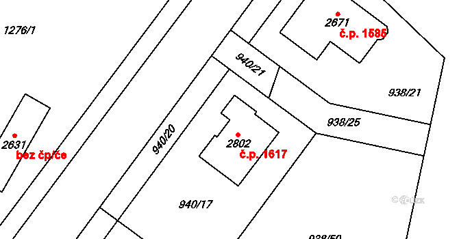Přelouč 1617 na parcele st. 2802 v KÚ Přelouč, Katastrální mapa