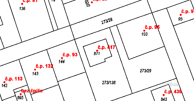 Třemošnice 417 na parcele st. 871 v KÚ Třemošnice nad Doubravou, Katastrální mapa