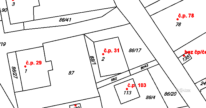 Škrovád 31, Slatiňany na parcele st. 2 v KÚ Škrovád, Katastrální mapa
