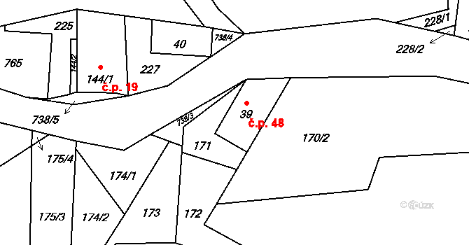 Herbortice 48, Cotkytle na parcele st. 39 v KÚ Herbortice, Katastrální mapa