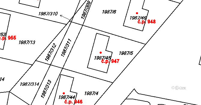 Nýřany 947 na parcele st. 1987/45 v KÚ Nýřany, Katastrální mapa