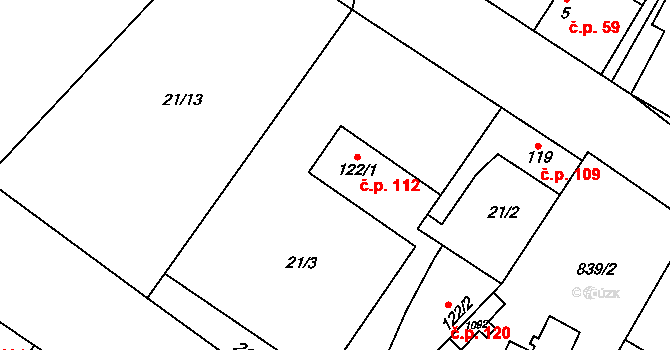 Olovnice 112 na parcele st. 122/1 v KÚ Olovnice, Katastrální mapa