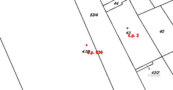 Šardice 836 na parcele st. 47/3 v KÚ Šardice, Katastrální mapa