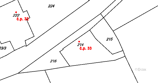 Zvole 33, Rychnovek na parcele st. 214 v KÚ Zvole, Katastrální mapa
