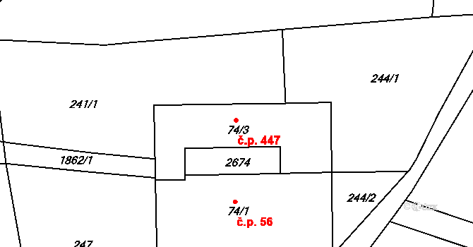 Lačnov 447, Svitavy na parcele st. 74/3 v KÚ Moravský Lačnov, Katastrální mapa