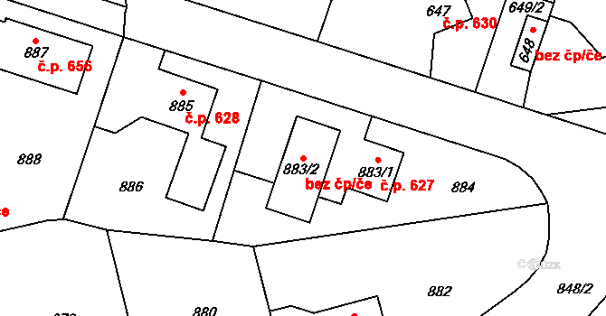 Libušín 78076609 na parcele st. 883/2 v KÚ Libušín, Katastrální mapa