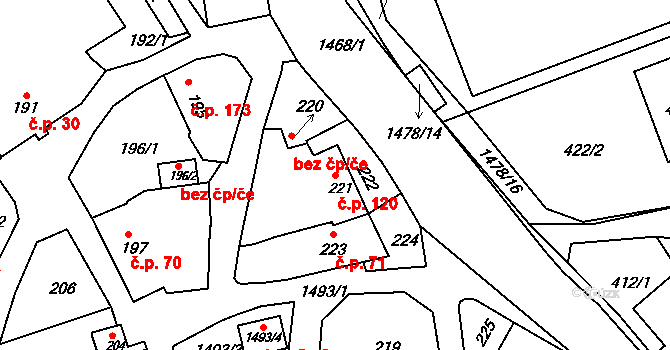 Olomučany 120 na parcele st. 221 v KÚ Olomučany, Katastrální mapa