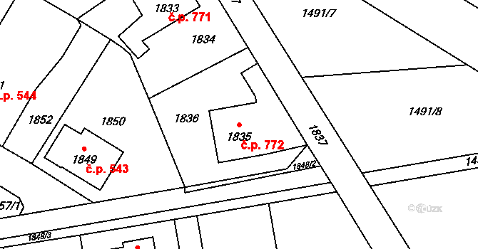 Bludov 772 na parcele st. 1835 v KÚ Bludov, Katastrální mapa