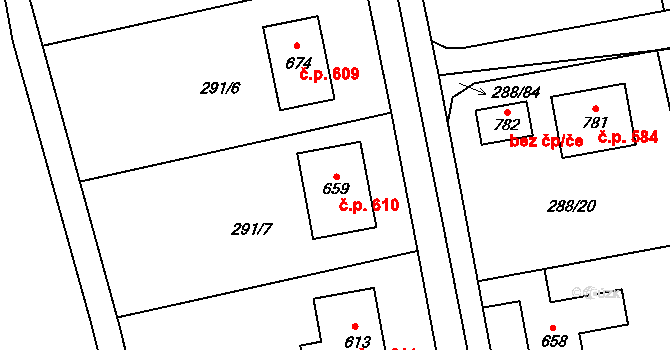 Vysoká nad Labem 610 na parcele st. 659 v KÚ Vysoká nad Labem, Katastrální mapa