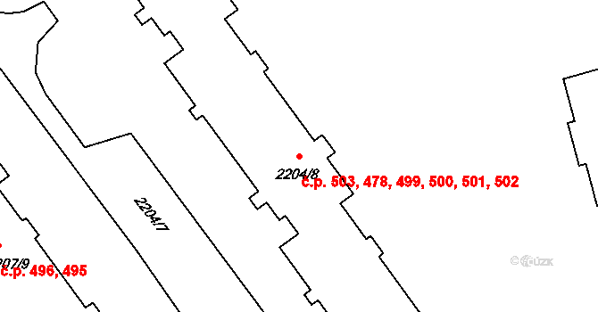 Zábřeh 478,499,500,501,502, na parcele st. 2204/8 v KÚ Zábřeh na Moravě, Katastrální mapa