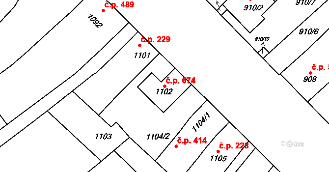 Drnholec 674 na parcele st. 1102 v KÚ Drnholec, Katastrální mapa