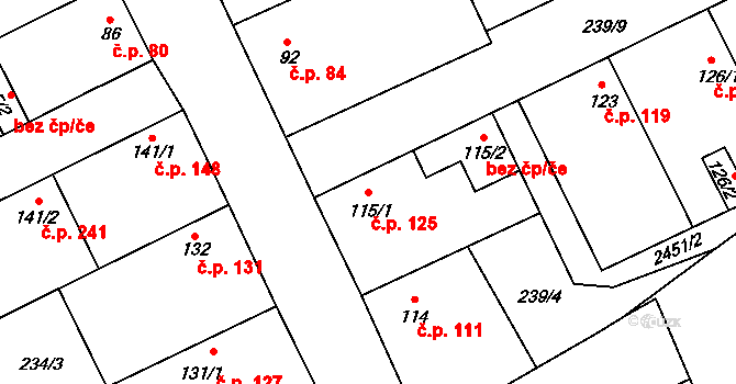 Krupá 125 na parcele st. 115/1 v KÚ Krupá, Katastrální mapa