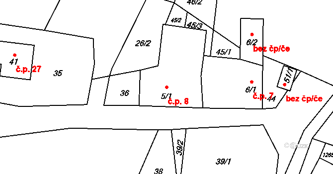 Setěchovice 8, Zálezly na parcele st. 5/1 v KÚ Setěchovice, Katastrální mapa