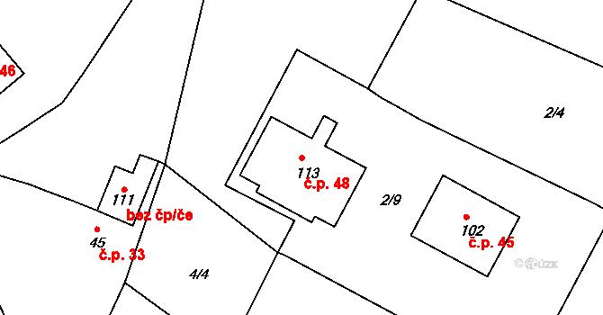 Velký Bor 48, Strunkovice nad Blanicí na parcele st. 113 v KÚ Velký Bor u Strunkovic, Katastrální mapa