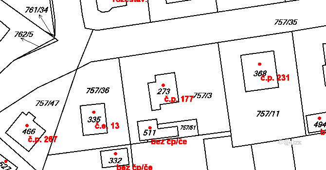 Košetice 177 na parcele st. 273 v KÚ Košetice, Katastrální mapa