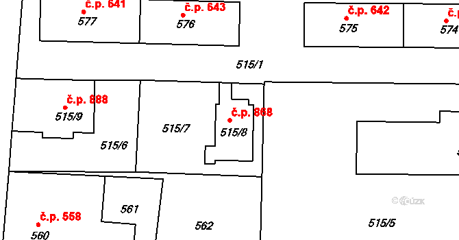 Podbořany 868 na parcele st. 515/8 v KÚ Podbořany, Katastrální mapa
