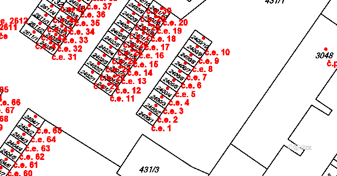 Žatec 4 na parcele st. 2400/4 v KÚ Žatec, Katastrální mapa