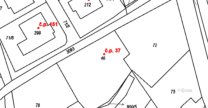 Dlouhá Ves 37, Rychnov nad Kněžnou na parcele st. 46 v KÚ Dlouhá Ves u Rychnova nad Kněžnou, Katastrální mapa