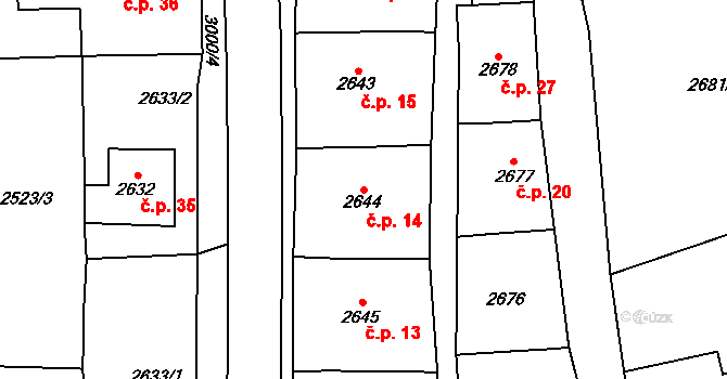 Chábory 14, Dobruška na parcele st. 2644 v KÚ Dobruška, Katastrální mapa