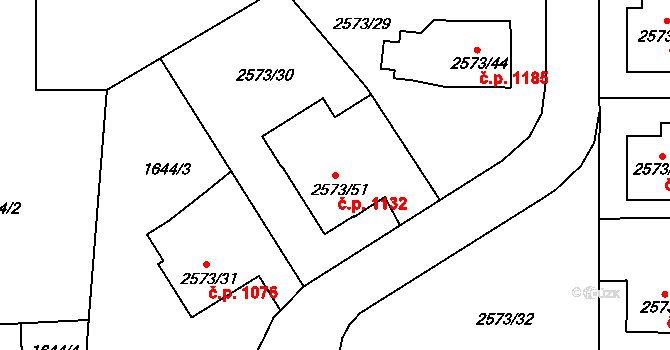 Rychnov nad Kněžnou 1132 na parcele st. 2573/51 v KÚ Rychnov nad Kněžnou, Katastrální mapa