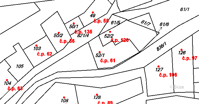 Ondratice 61 na parcele st. 52/1 v KÚ Ondratice, Katastrální mapa