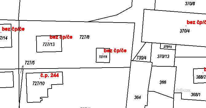 Poběžovice 106983610 na parcele st. 727/15 v KÚ Poběžovice u Domažlic, Katastrální mapa