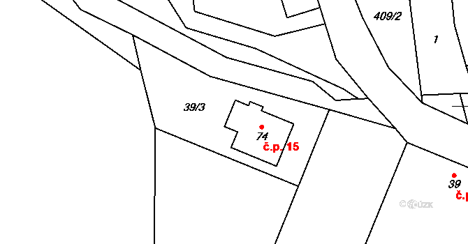Hranice IX-Uhřínov 15, Hranice na parcele st. 74 v KÚ Uhřínov u Hranic, Katastrální mapa