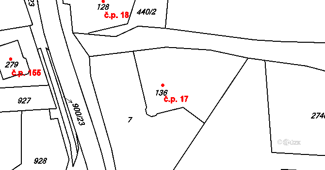 Tři Sekery 17 na parcele st. 136 v KÚ Tři Sekery u Kynžvartu, Katastrální mapa