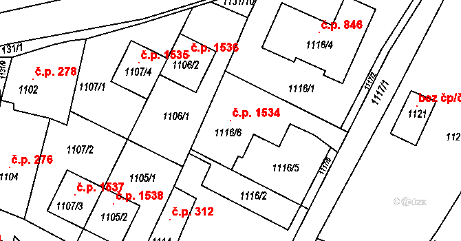 Bystřice nad Pernštejnem 1534 na parcele st. 1116/6 v KÚ Bystřice nad Pernštejnem, Katastrální mapa