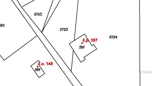 Alšovice 197, Pěnčín na parcele st. 586 v KÚ Alšovice, Katastrální mapa