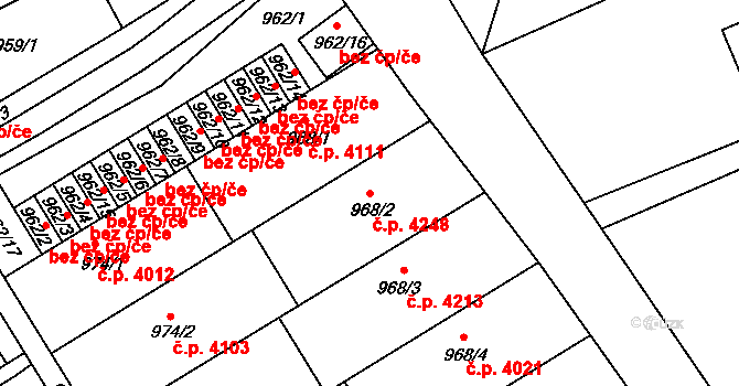 Mšeno nad Nisou 4248, Jablonec nad Nisou na parcele st. 968/2 v KÚ Mšeno nad Nisou, Katastrální mapa