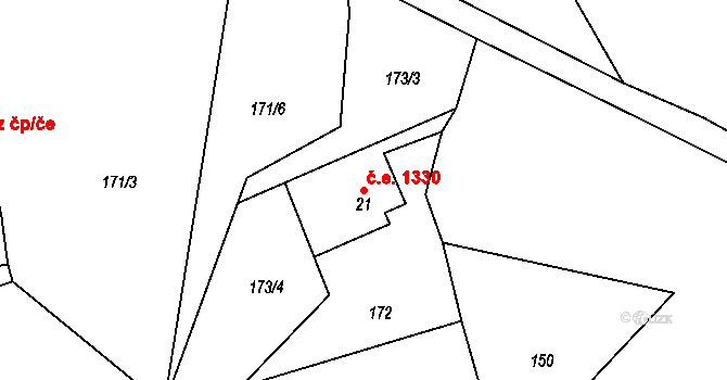 Polubný 1330, Kořenov na parcele st. 21 v KÚ Polubný, Katastrální mapa