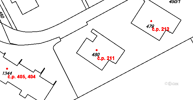 Dolní Líštná 211, Třinec na parcele st. 480 v KÚ Dolní Líštná, Katastrální mapa