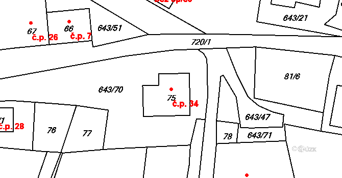 Tachov 34 na parcele st. 75 v KÚ Tachov u Doks, Katastrální mapa
