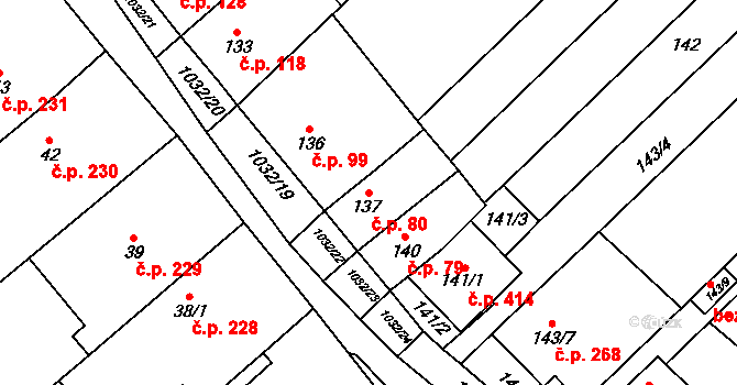 Tetčice 80 na parcele st. 137 v KÚ Tetčice, Katastrální mapa