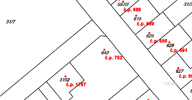 Veselí nad Moravou 752 na parcele st. 642 v KÚ Veselí-Předměstí, Katastrální mapa