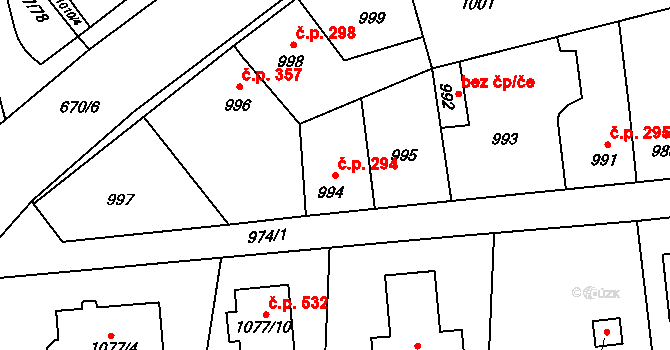 Hřebeč 294 na parcele st. 994 v KÚ Hřebeč, Katastrální mapa