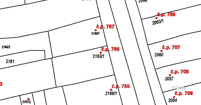 Slavíkovice 766, Rousínov na parcele st. 2183/1 v KÚ Rousínov u Vyškova, Katastrální mapa