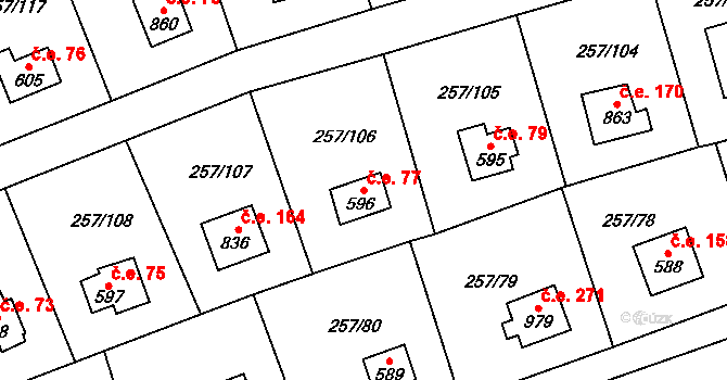 Zlenice 77, Lštění na parcele st. 596 v KÚ Lštění, Katastrální mapa