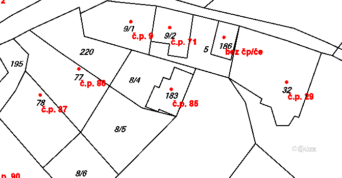 Cerhýnky 85, Cerhenice na parcele st. 183 v KÚ Cerhýnky, Katastrální mapa