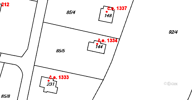 Ládví 1334, Kamenice na parcele st. 144 v KÚ Ládví, Katastrální mapa