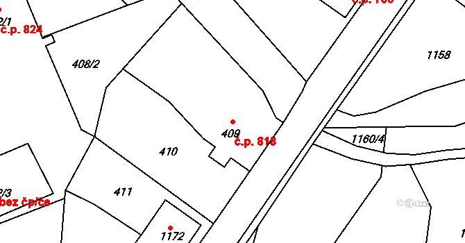 Frýdlant 818 na parcele st. 409 v KÚ Frýdlant, Katastrální mapa