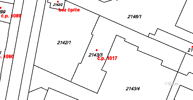 Boskovice 1017 na parcele st. 2143/3 v KÚ Boskovice, Katastrální mapa