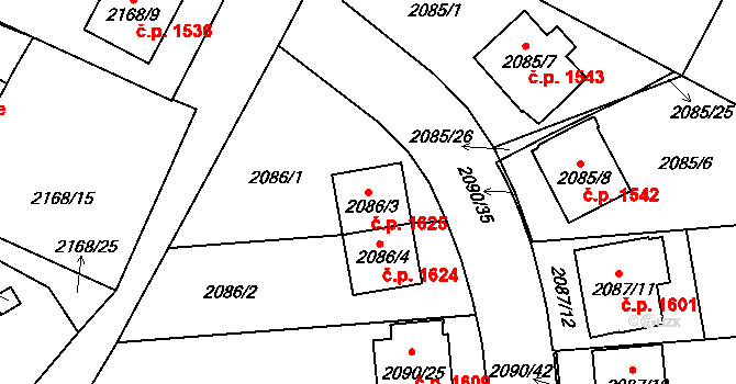 Boskovice 1625 na parcele st. 2086/3 v KÚ Boskovice, Katastrální mapa