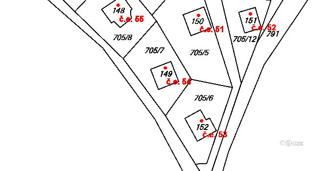 Borovice 54, Mukařov na parcele st. 149 v KÚ Borovice, Katastrální mapa